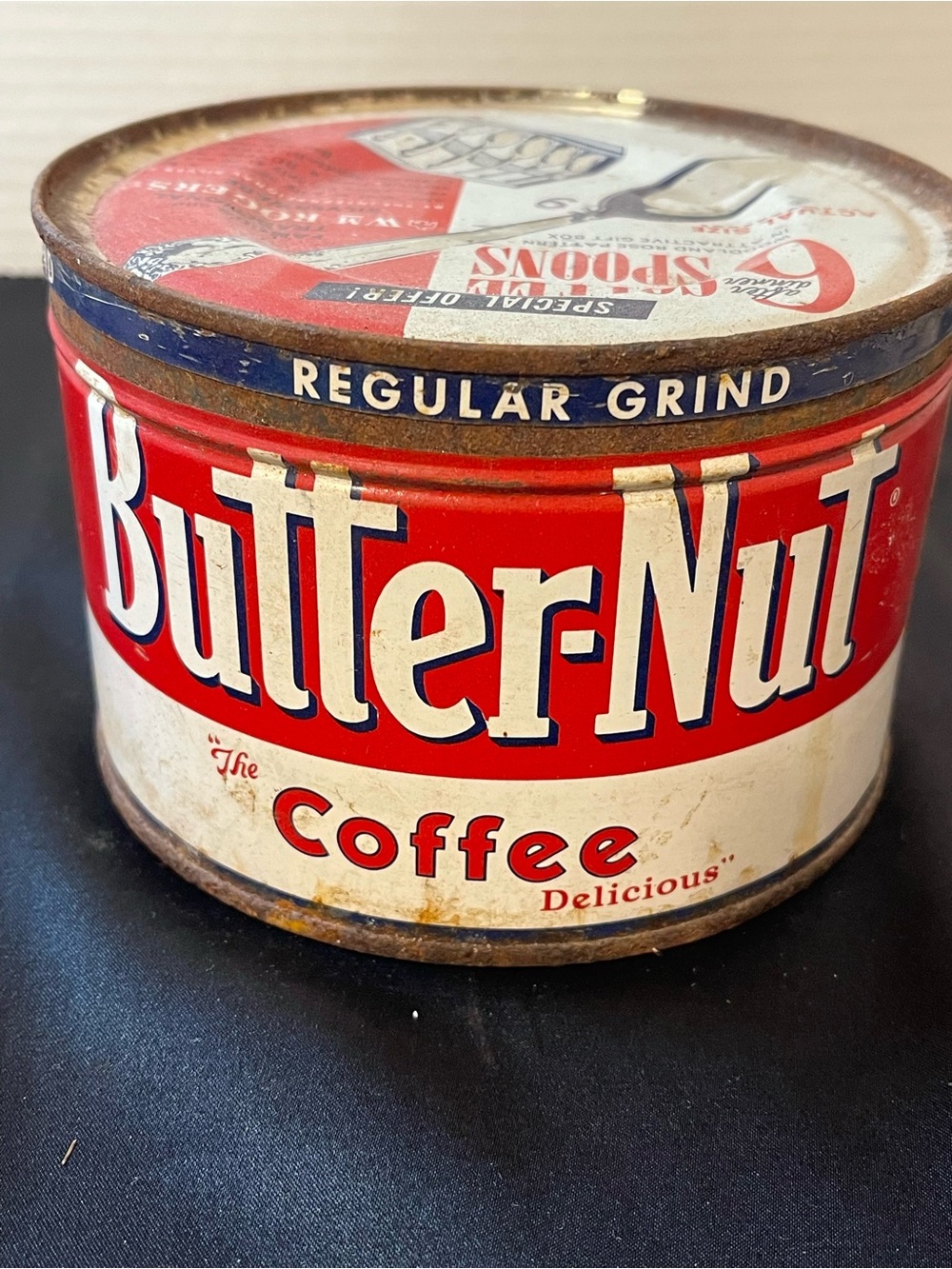 Butter Coffee Decorative Tin - Red and Cream Vintage-Style Can